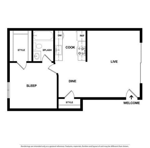 Renton Sage 1 bedroom 2D floor plan